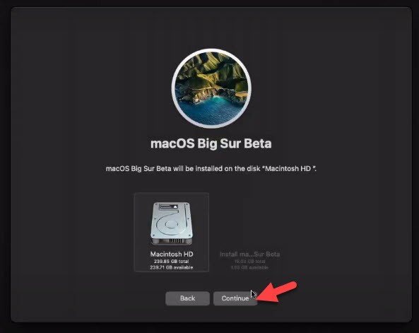 Select Disk to install macOS Big Sur