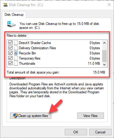 Clean up System Files in Windows 10