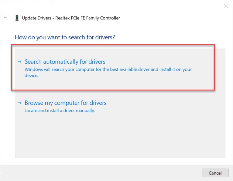 Search Automatically for Driver Updates
