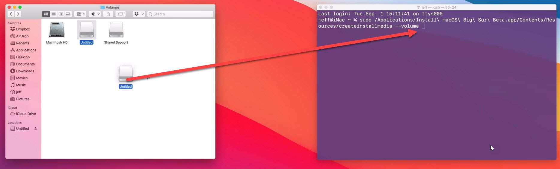 Create bootable USB for macOS Big Sue using Terminal