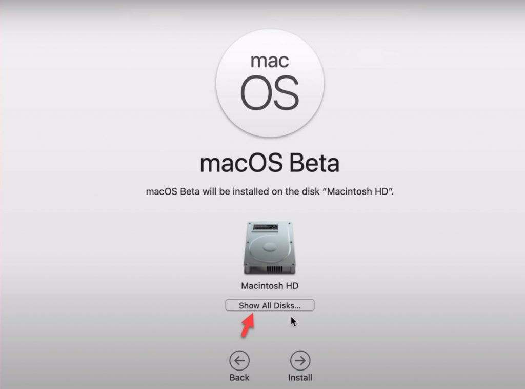 Show All Disks to Install macOS Big Sur