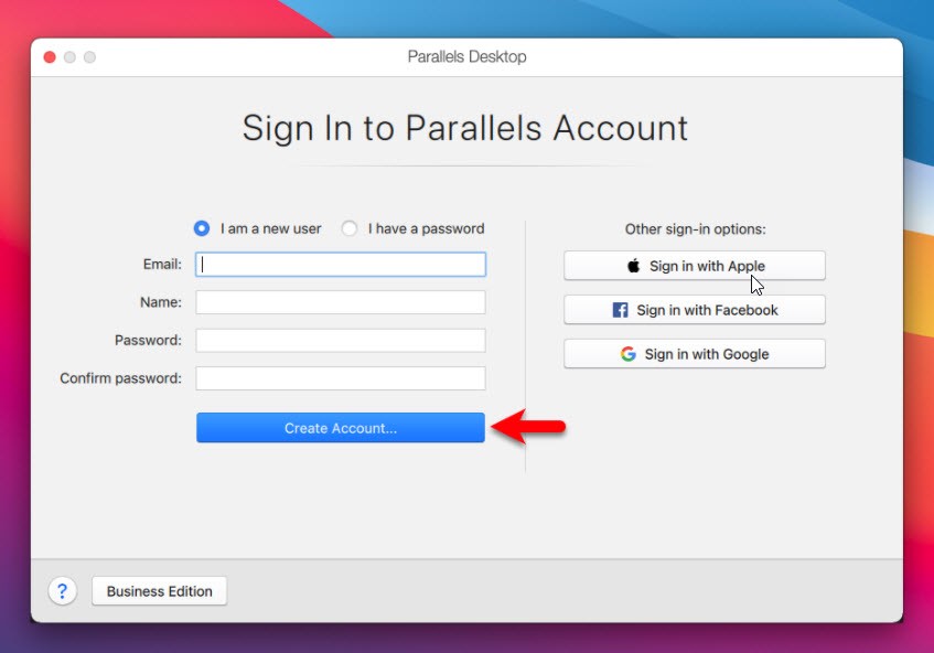 Create Parallels Desktop Account