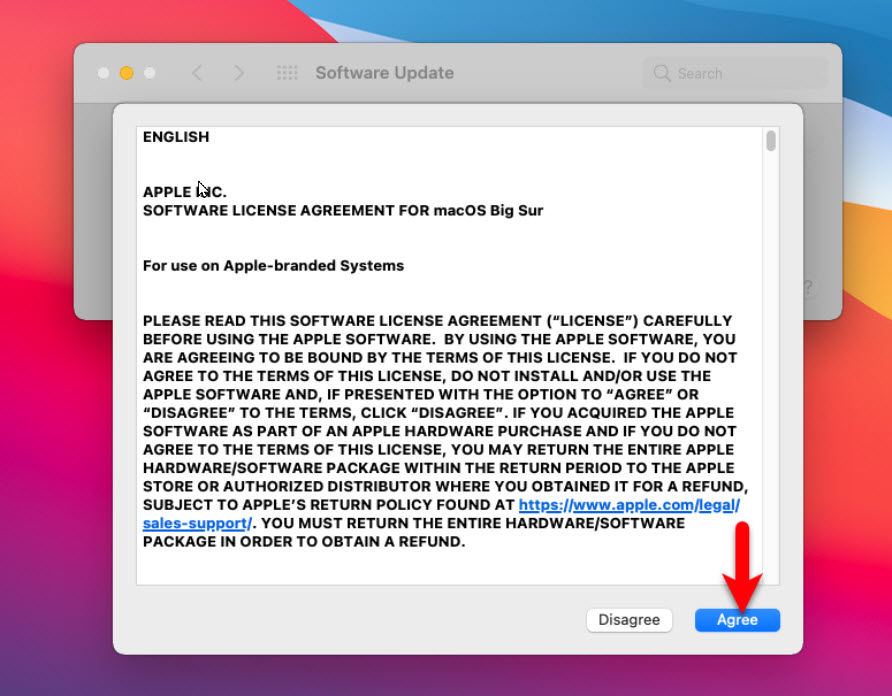 Agree to macOS Big Sur Terms and Condition