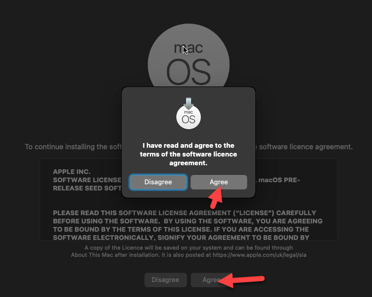Agree to terms and Conditions of macOS Monterey