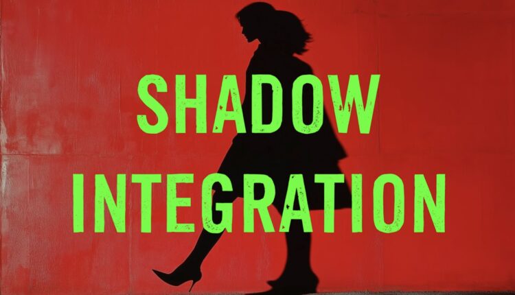 Metaphorical illustration of a person approaching a shadow or dragon representing inner work
